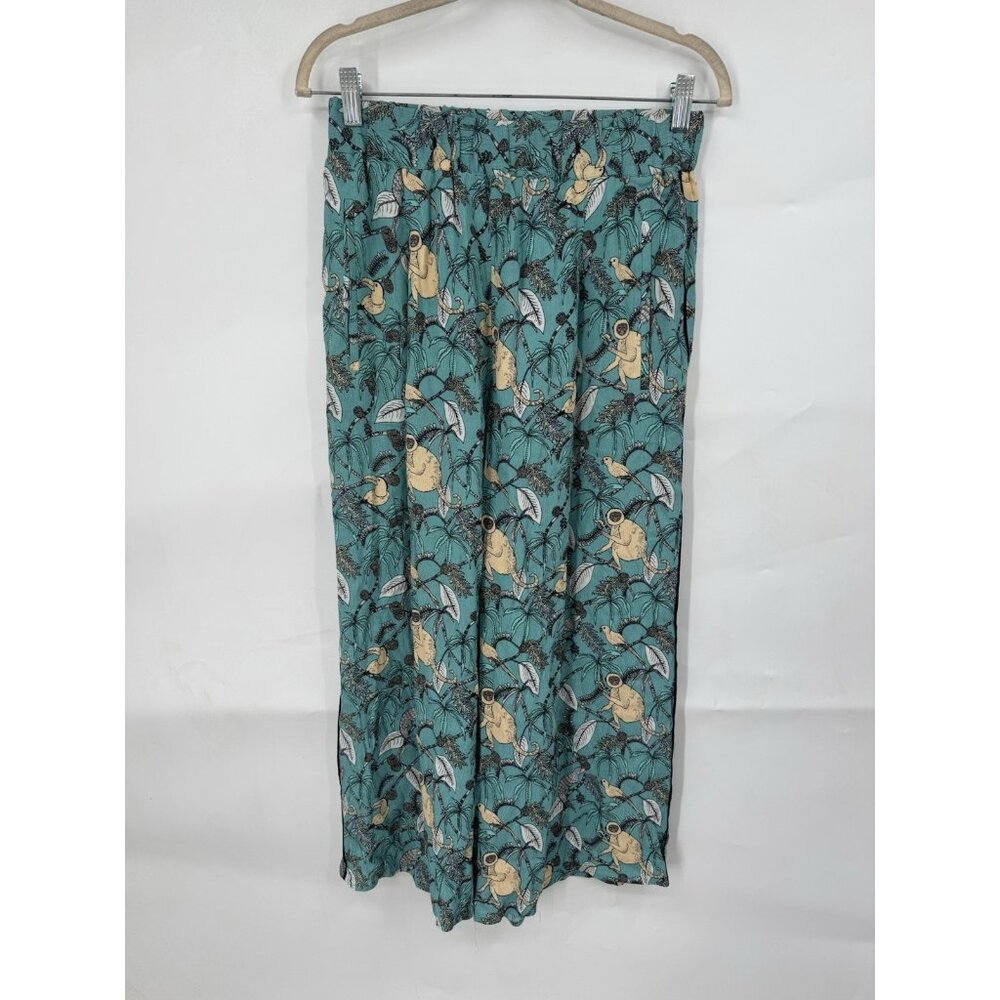 Roller‎ Rabbit Pants Women S Blue Bird Monkey Wildlife Forest Wide Leg Tropical